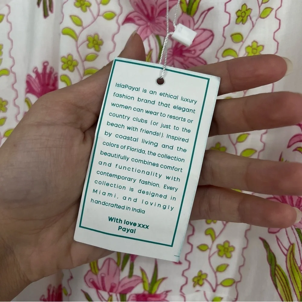 Islapayal Pink Floral Puff Sleeve Off-the-Shoulder Bohemian Midi Dress Small NWT - Picture 5 of 9